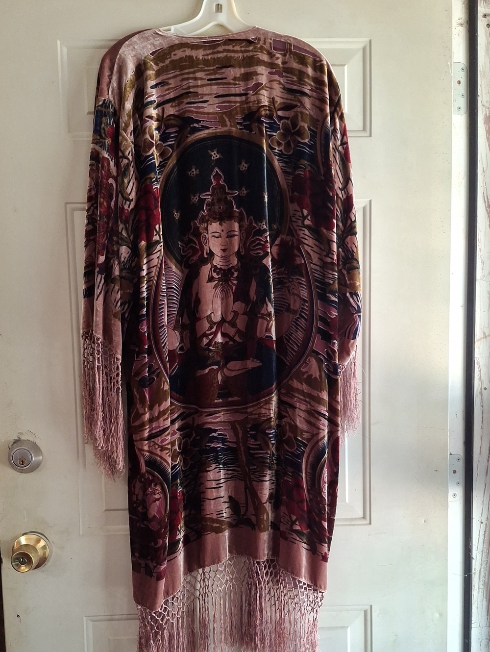 Bohemian Fringe Kimono Cardigan - Blush Pink Print
